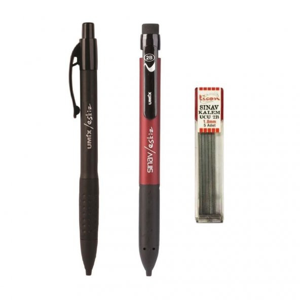 Umix Versatil Kalem Sınav/Eskiz Yassı Bordo + Siyah 1.8 Mm + Ticom Kalem Ucu 2b 1.8 Mm