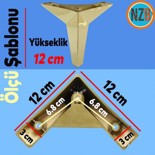 Mobilya Kanepe Sehpa TV Ünitesi Koltuk Ayağı 12 cm Altın Gold Baza Ayak - 2