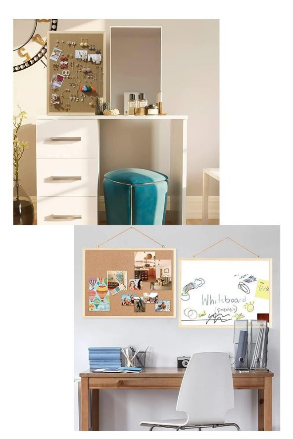 Mantar Pano Ahşap Çerçeve 45x60 cm 1 Adet Harita Çivisi Hediyeli Duvara Monte Mantar Çerçeve Evde Okulda Büroda Ofiste - 6