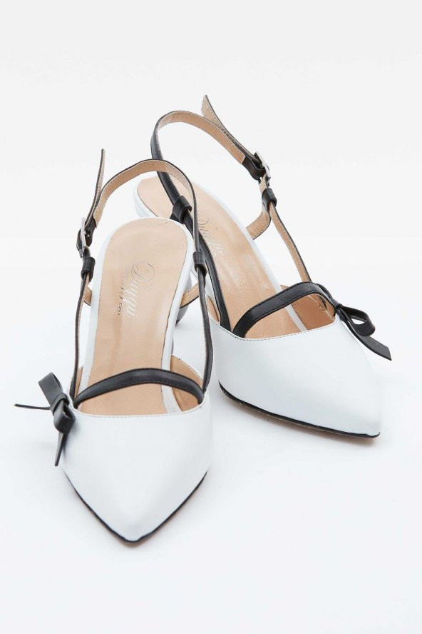 Kadın Hakiki Deri Kısa Topuklu Kurdele Detaylı Stiletto - 2