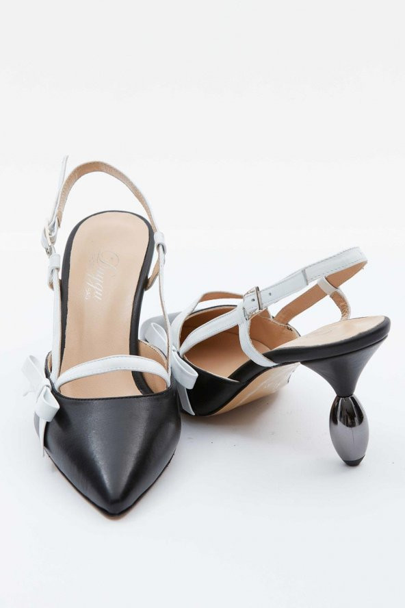 Kadın Hakiki Deri Kısa Topuklu Kurdele Detaylı Stiletto - 7