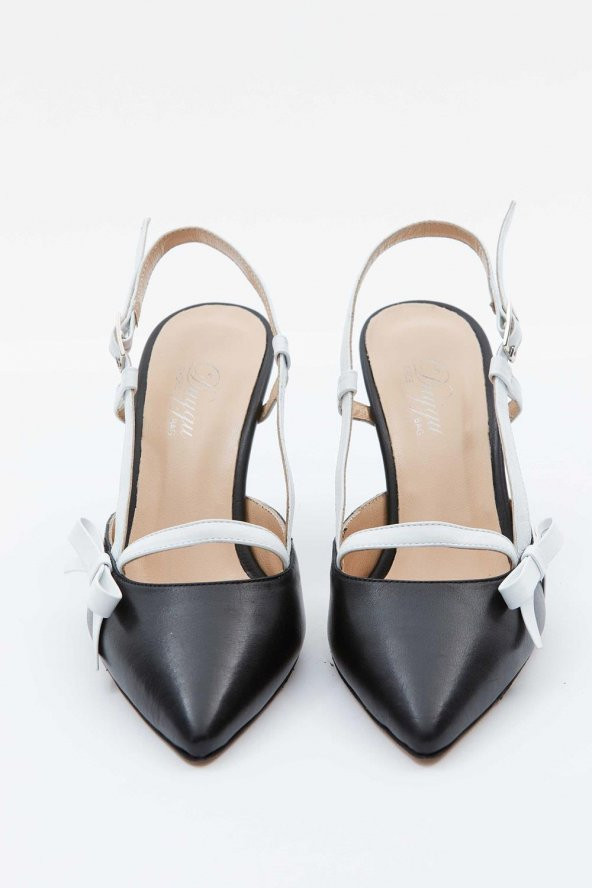 Kadın Hakiki Deri Kısa Topuklu Kurdele Detaylı Stiletto - 9