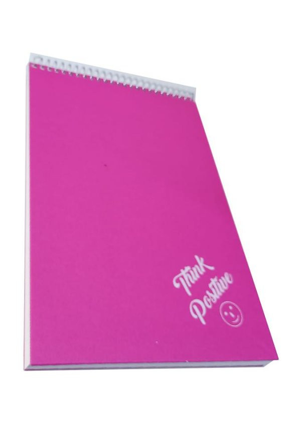 Üstten Spralli Sert Kapak Bloknot 100 Yaprak Çizgili Defter 17x24 Cm Pembe Renk 1 Adet Think Positive