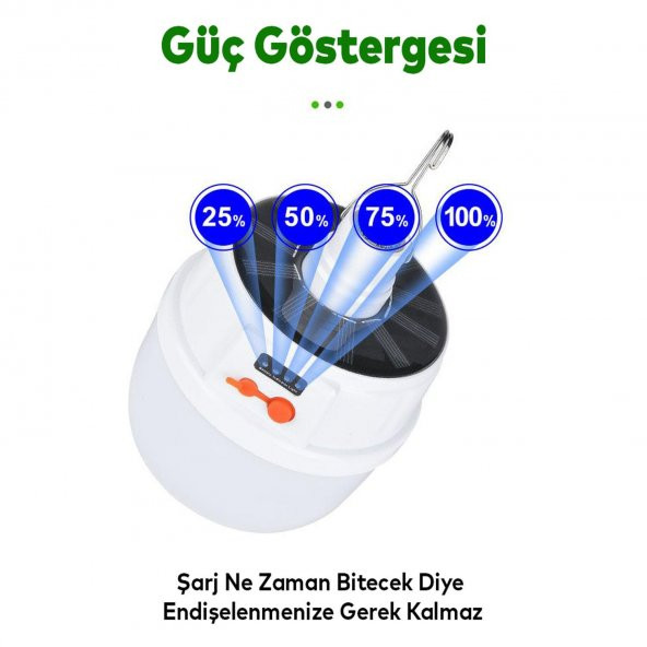 El Feneri Işıldak Kamp Lambası Ledli  Güneş Enerjili Şarjlı Pilli Portatif  Askılı Gece Lambası - 5