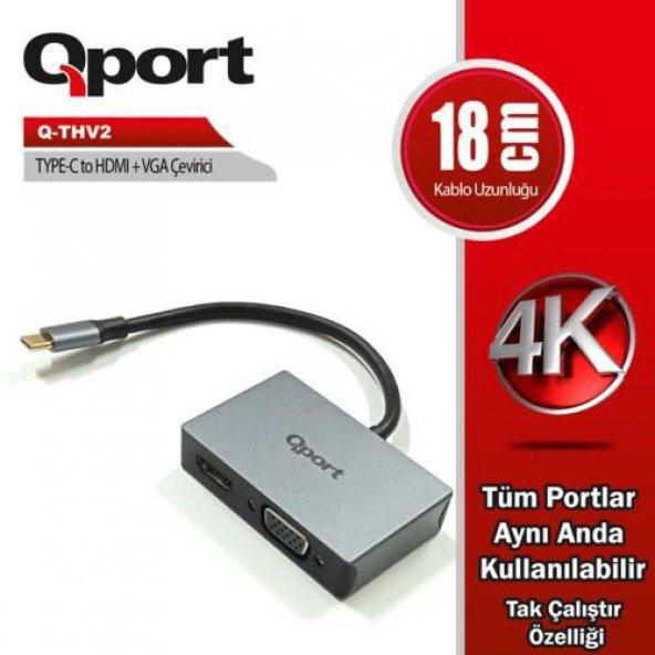 QPORT Q-THV2 TYPE-C To HDMI+VGA Çevirici