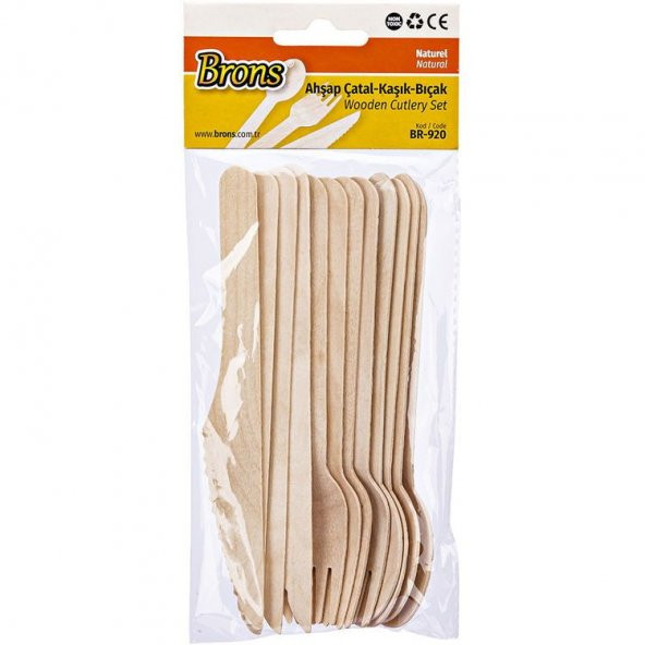 Brons Ahşap Çatal Kaşık Bıçak Naturel 4er Adet BR-920