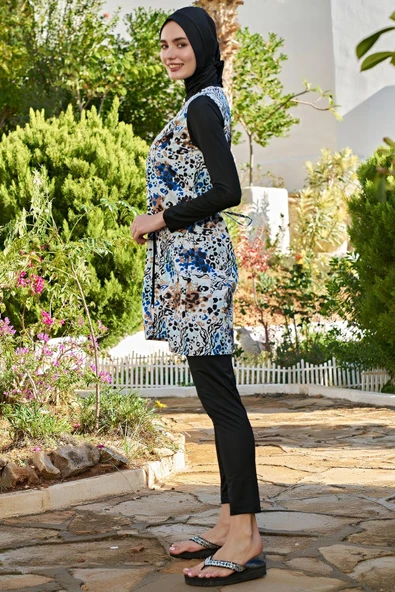 Ruko Maio 23139-7 Kadın Büyük Beden 0 Yaka Paraşüt Kumaş Tam Tesettür Mayo - Resim 2