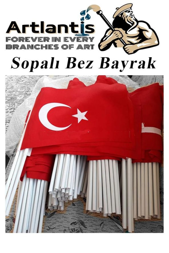 Sopalı Bez Bayrak 20x30 Cm 1 Adet Saplı Bayrak Ay Yıldız Plastik Çıtalı 20*30 Bez Bayrak Mill Bayram Kutlama - 2