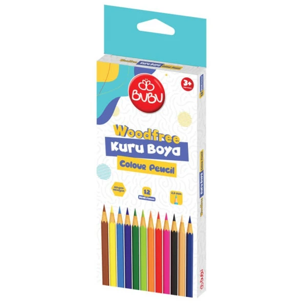 Bubu Woodfree Kuru Boya Kalemi 12 Renk Tam Boy