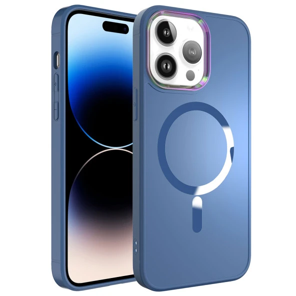 Apple iPhone 14 Pro Max Kılıf Magsafe Wireless Şarj Özellikli Zore Stil Kapak Kılıf  Sierra Mavi