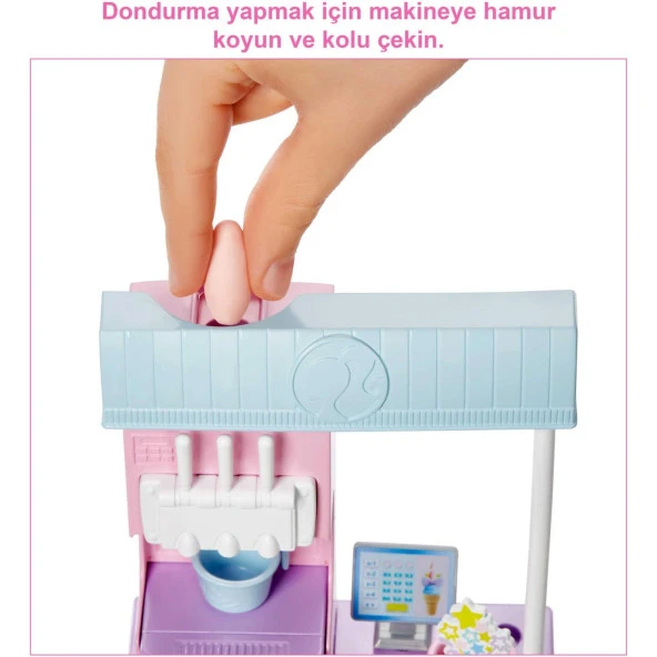 Barbie Dondurma Dükkanı Oyun Seti 30 Cm Sarışın Bebek Oyun Hamuru ve Aksesuarlar - Resim 3