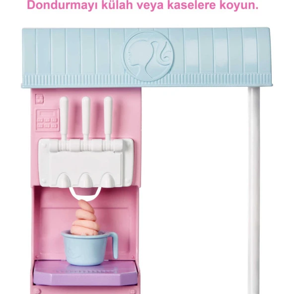 Barbie Dondurma Dükkanı Oyun Seti 30 Cm Sarışın Bebek Oyun Hamuru ve Aksesuarlar - Resim 4