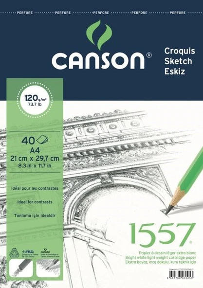 Canson 1557 Eskiz Defteri 120 gr. Üstten Spiralli A4 40 Sayfa ürün görseli 1