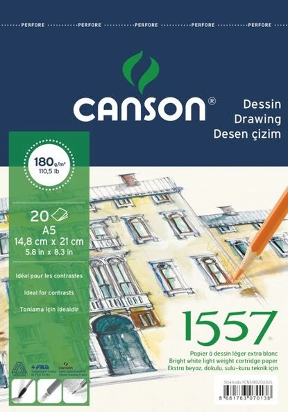 Canson 1557 Dessin Resim Ve Çizim Blok 180 gr. Spiralli A5 20 Sayfa
