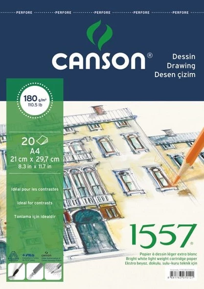Canson 1557 Dessin Resim Ve Çizim Blok 180 gr. Spiralli A4 20 Sayfa ürün görseli