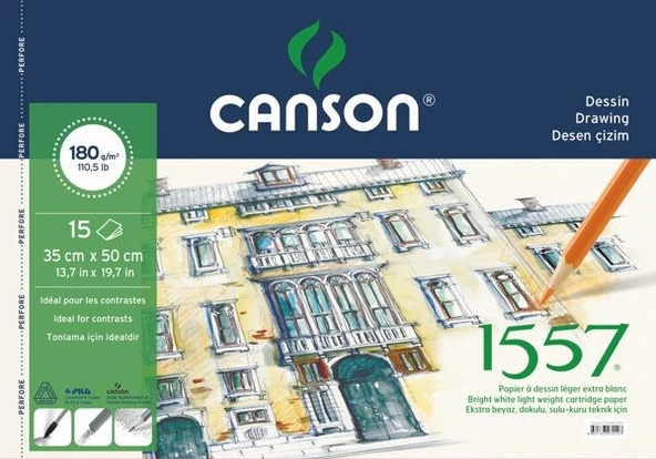 Canson 1557 Dessin Resim Ve Çizim Defteri 180 gr. 35x50 cm. 15 Sayfa