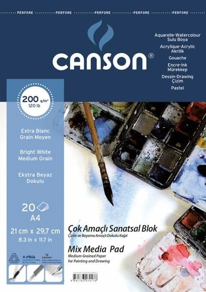 Canson Finface Çok Amaçlı Sanatsal Blok 200 gr. Spiralli A4 20 Sayfa
