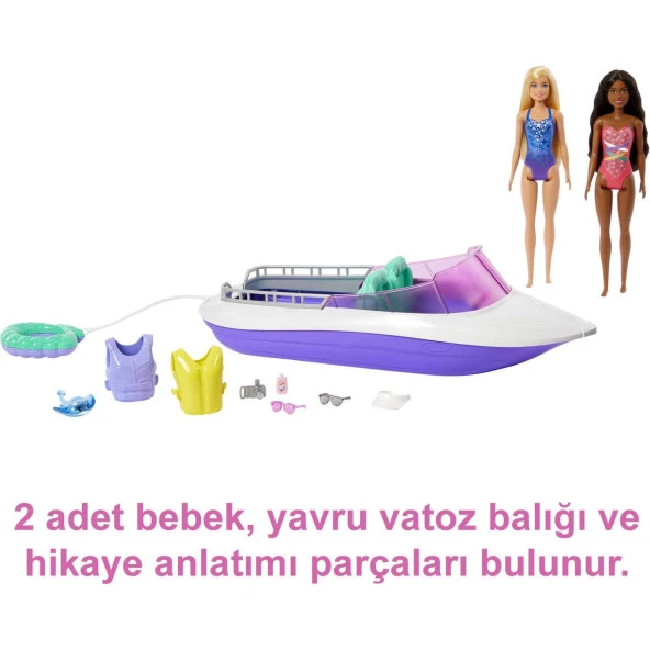 Barbie'nin Botu Oyun Seti 2 Barbie Bebek 4 Oturma Alanı Bulunan Şeffaf Zeminli Tekne 46 Cm - Resim 5
