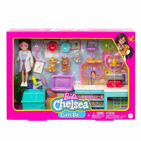 Barbie Chelsea Meslekleri Öğreniyor Veteriner Oyun Seti 4 Hayvan Figürü ve 18 Aksesuar