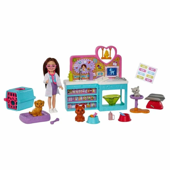 Barbie Chelsea Meslekleri Öğreniyor Veteriner Oyun Seti 4 Hayvan Figürü ve 18 Aksesuar - 2