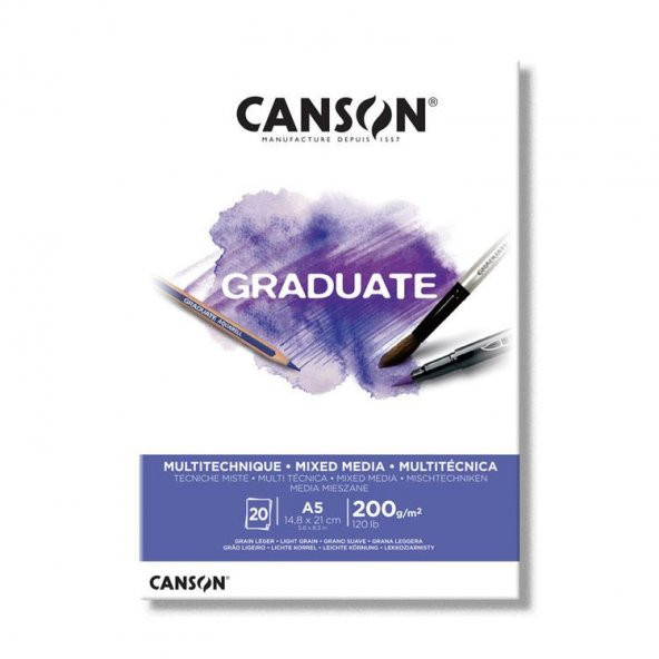 Canson Graduate Mixed Media White Çok Amaçlı Blok 200 gr. A5 20 yp.