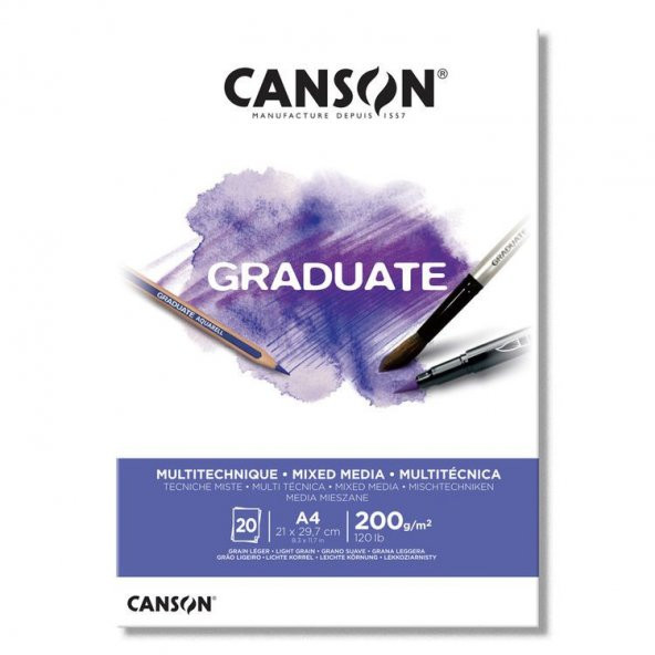 Canson Graduate Mixed Media White Çok Amaçlı Blok 200 gr. A4 20 yp.
