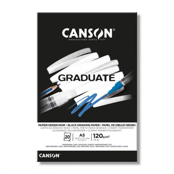 Canson Graduate Siyah Çizim Blok 120 gr. A5 20 yp.