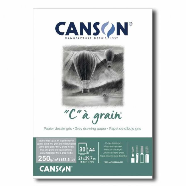 Canson Ca Grain Gri Renkli Çizim Defteri 250 gr. A4 30 yp.