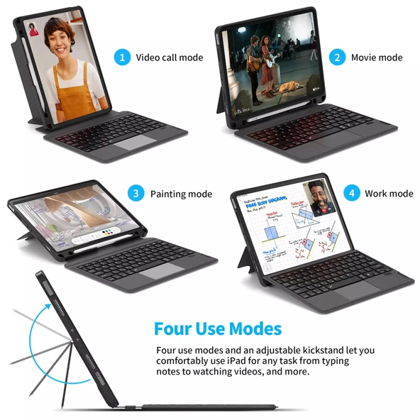 iPad 10.9 İnç 10.Nesil Fuchsia Touch Pad Klavyeli Standlı Kılıf - Resim 4