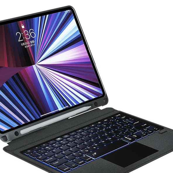 iPad 10.9 İnç 10.Nesil Fuchsia Touch Pad Klavyeli Standlı Kılıf - Resim 2