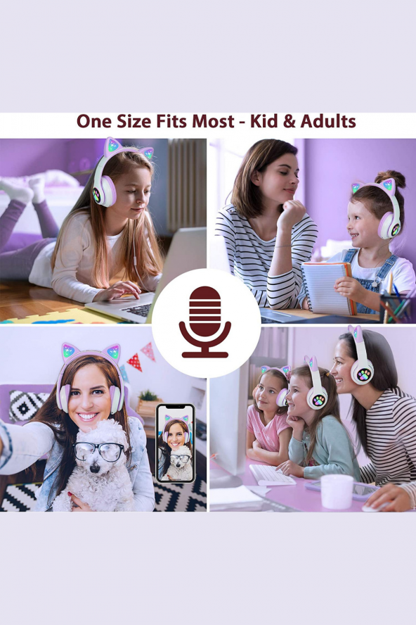 Fuchsia Kedi Kulaklık LED Işıklı Bluetooth Katlanabilir Eğlenceli Mikrofonlu Kulaklık - 2