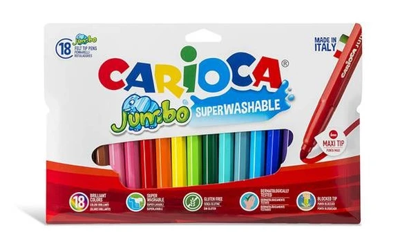 Carioca Jumbo Süper Yıkanabilir Kalın Keçeli Boya 18 Renk