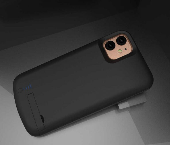 Apple iPhone 11 PRO Uyumlu Fuchsia Şarjlı Kılıf Led Işık Göstergeli Standlı Powerbank Kapak - 4