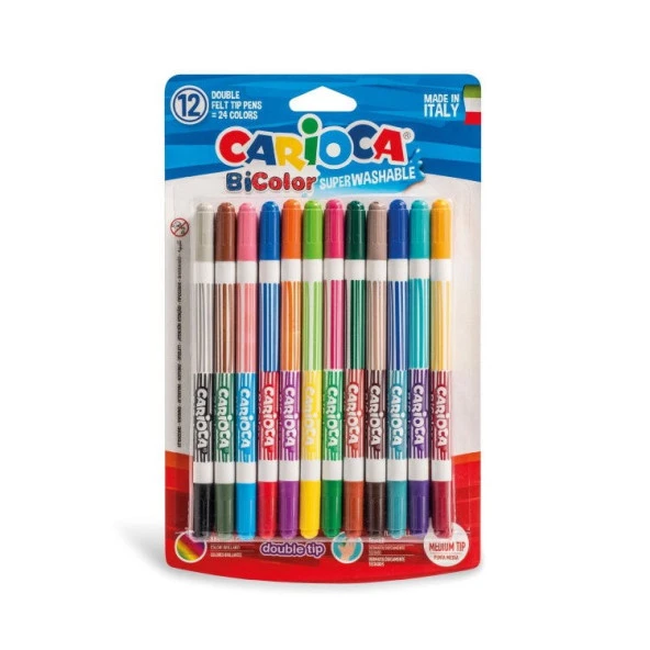 Carioca Bicolor Süper Yıkanabilir Çift Uçlu Keçeli Boya Kalemi 12li (24 Renk)