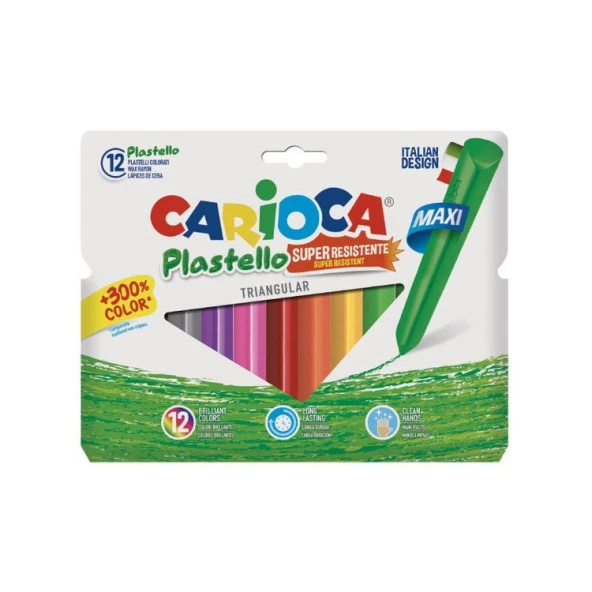 Carioca Plastello Jumbo Üçgen Elleri Kirletmeyen Yıkanabilir Pastel Boya Kalemi 12li