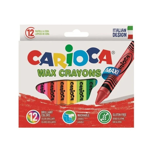 Carioca Wax Crayons Maxi Yıkanabilir Jumbo Pastel Boya Kalemi 12li