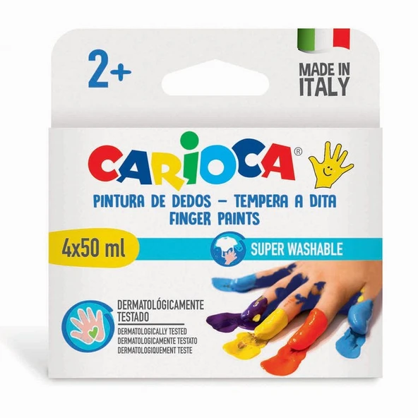 Carioca Baby Yıkanabilir Parmak Boyası 4 Renk x 50 ml. 2+ Yaş