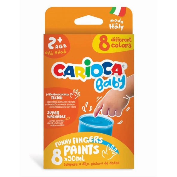 Carioca Baby Yıkanabilir Parmak Boyası 8 Renk x 50 ml. 2+ Yaş