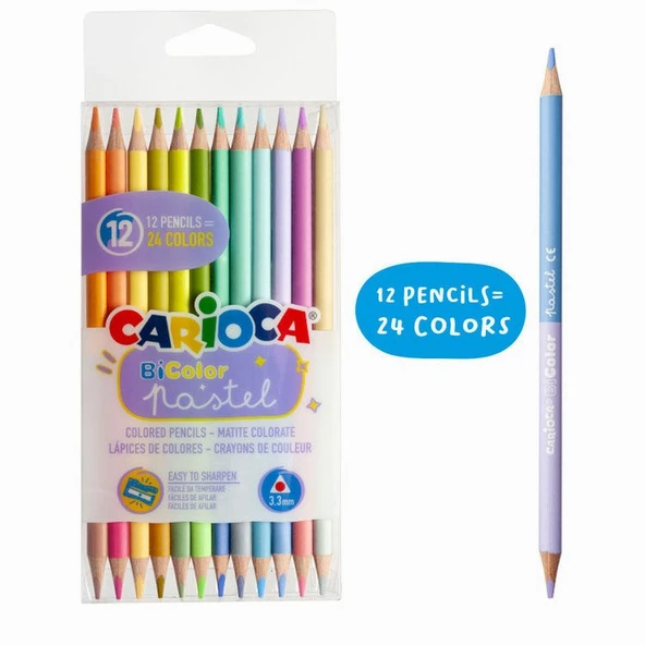 Carioca Bicolor Pastel Renk Kuru Boya Kalemi 12li (24 Renk)