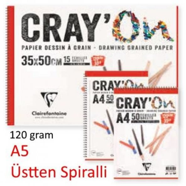 Clairefontaine CrayOn Çizim Blok A5 Üstten Spiralli 120 gr. 50 Yaprak