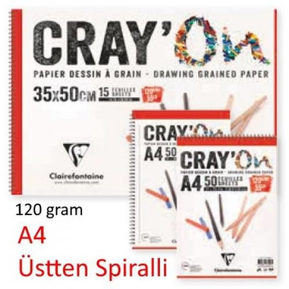 Clairefontaine CrayOn Çizim Blok A4 Üstten Spiralli 120 gr. 50 Yaprak
