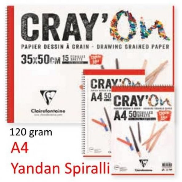 Clairefontaine CrayOn Çizim Blok A4 Yandan Spiralli 120 gr. 50 Yaprak
