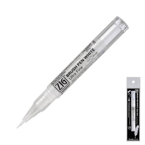 Zig Brush Pen White Ultra Fine İnce Fırça Uçlu Kalem Beyaz