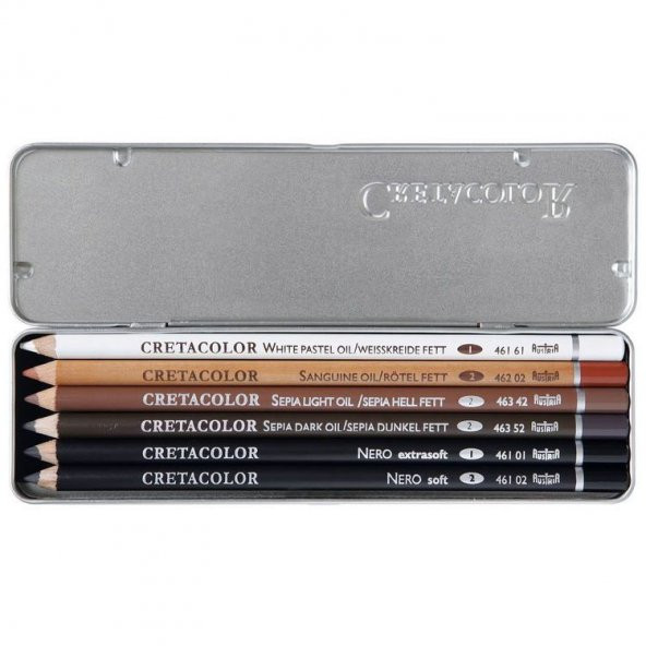 Cretacolor Oil Pencil Pocket Set Yağlı Çizim Kalemleri 6lı Metal Kutu (400 07)