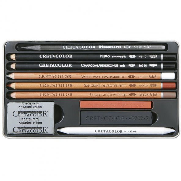 Cretacolor Artino Drawing Set Profesyonel Karışık Çizim Seti 10 Parça Metal Kutu (400 20)