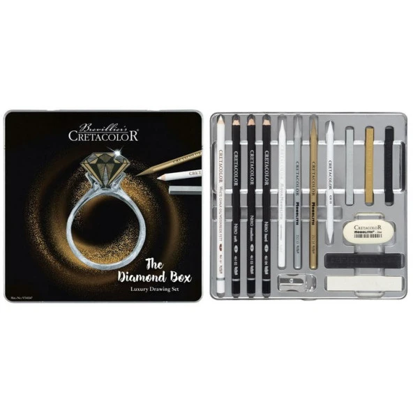 Cretacolor Diamond Box Luxury Drawing Set 15 Parça Metal Kutu (400 47)