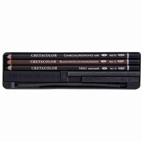 Cretacolor Charcoal Drawing Set Kömür Çizim Seti 8 Parça Metal Kutu (460 08)