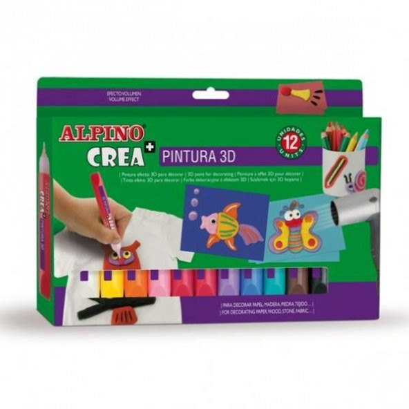 Alpino Crea+ Pintura 3D Boyutlu Kabaran Boya 12 Renk