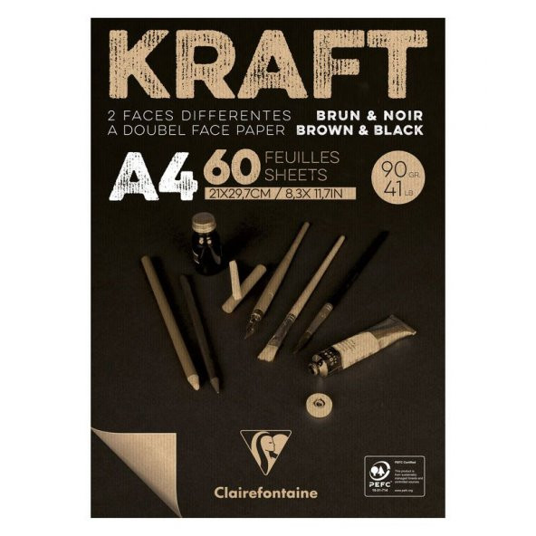 Clairefontaine Kraft+Siyah Sketch Blok Çift Taraflı 90 gr. 60 Yp. A4