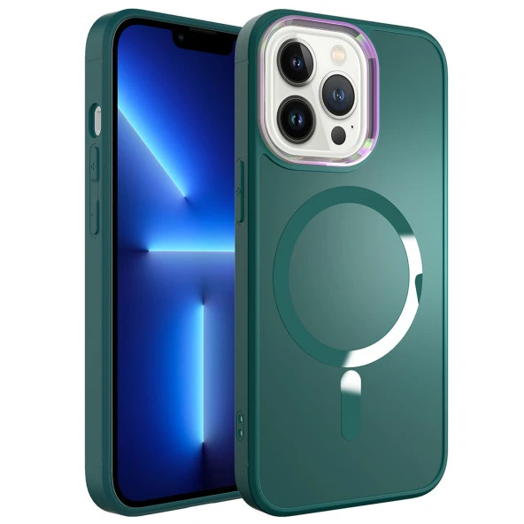Apple iPhone 13 Pro Max Kılıf Magsafe Wireless Şarj Özellikli Zore Stil Kapak Kılıf  Koyu Yeşil